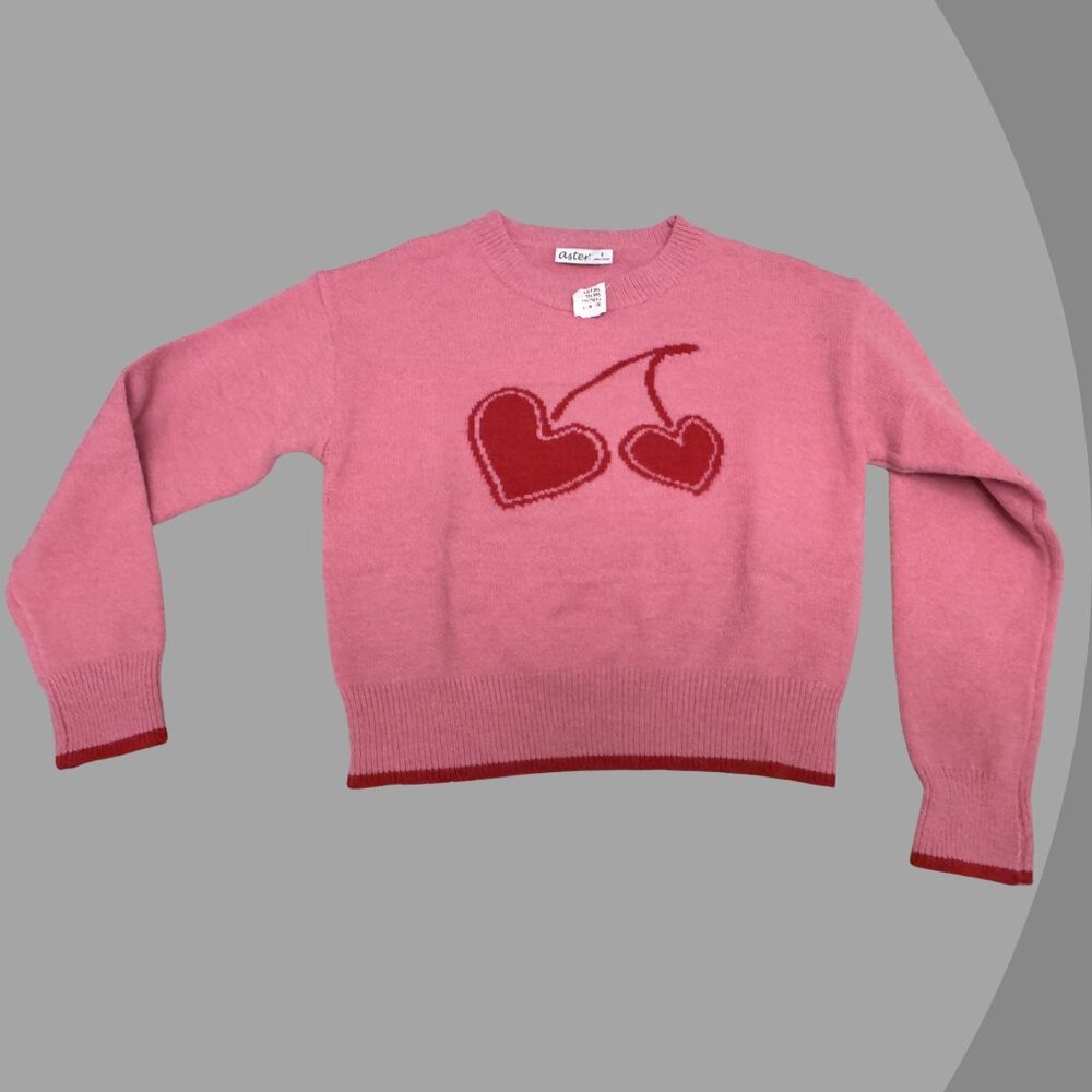 Aster Women's Pink Cherry Design Knit Sweater, Size Small